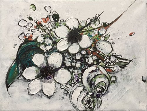 A Study Of Flowers Part II Floral Artwork For Sale Original Flower Painting On Canvas Ready to Hang Gift Ideas Acrylic Paintings Buy Art Now Free Delivery 30x23cm by Kumi Muttu