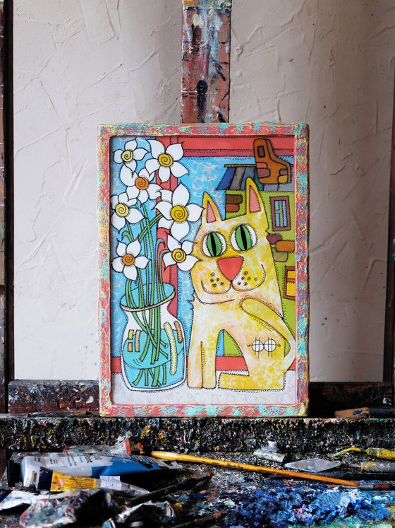 Cat and daffodils #3