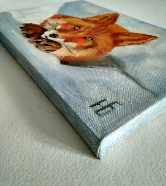 Red hunter, Fox Painting Original Art Small Animal Artwork Zoo Canvas Wall Art