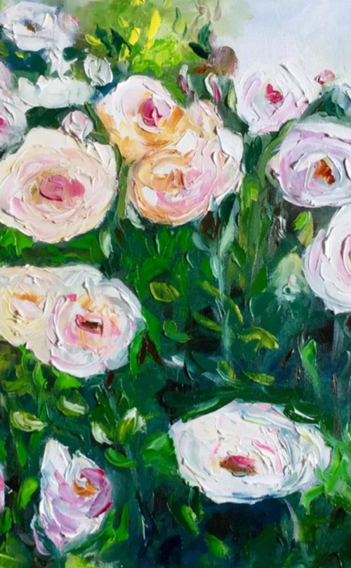 WHITE PINK YELLOW roses by Olga Koval