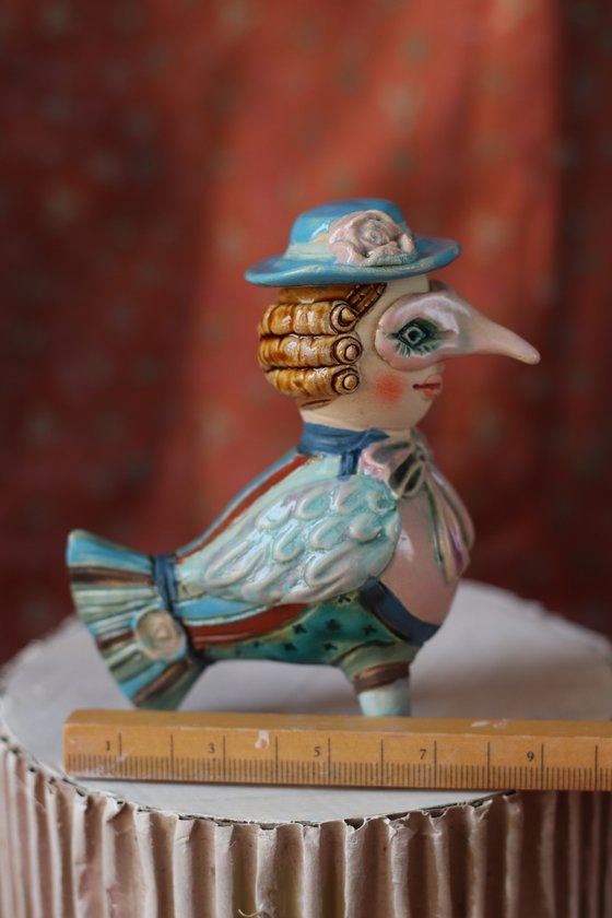 Tiny Masked Bird. Ceramic sculpture.