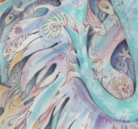 The Mermaids Dream watercolor romantic painting SALE