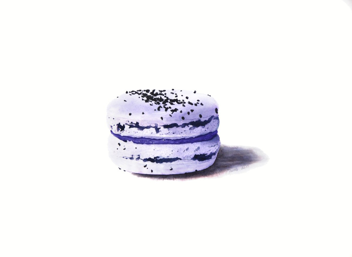 Photorealistic Still Life Watercolour By Alona Hryn, 16 X 12, Macaron With Chocolate, Original Artwork