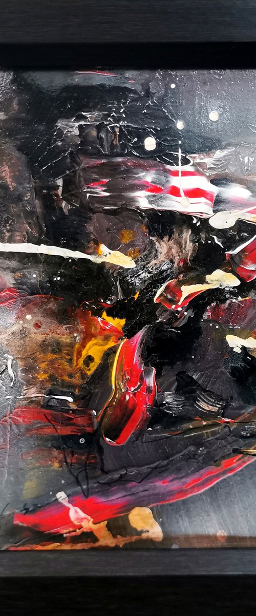 Small framed abstract enigmatic mindscape Last story from the shore Kloska by Kloska Ovidiu