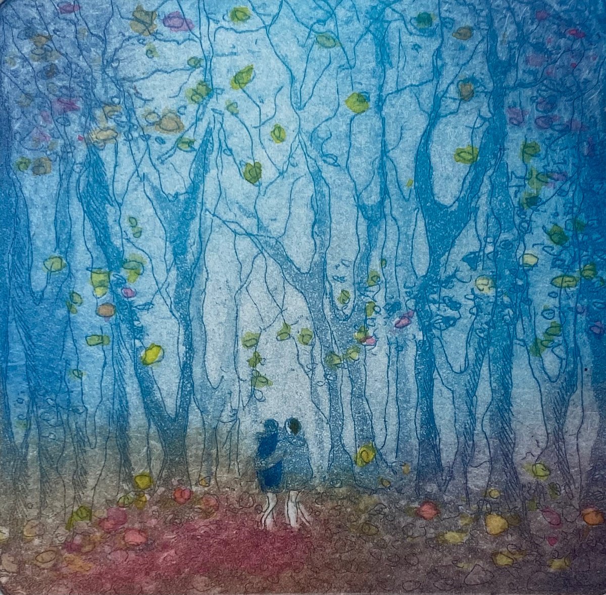 Illustrative Etchings & Engravings , Autumn Stroll By Rebecca Denton, 6 X 6, Artwork For Sale On Artfinder