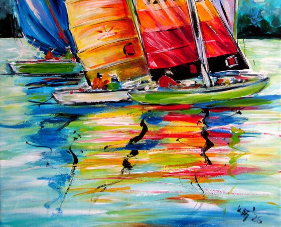 Sailboats in the wind on lake Balaton