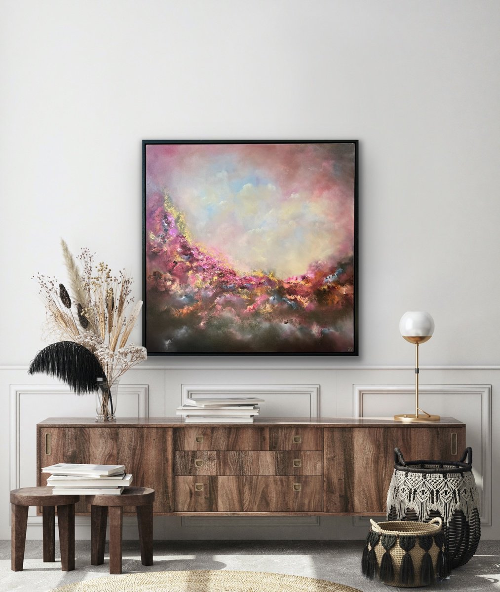 Abstract Oil Painting By Jaimie Volkaerts, 41 X 41, Last Of The Summer Blossoms, Original Artwork