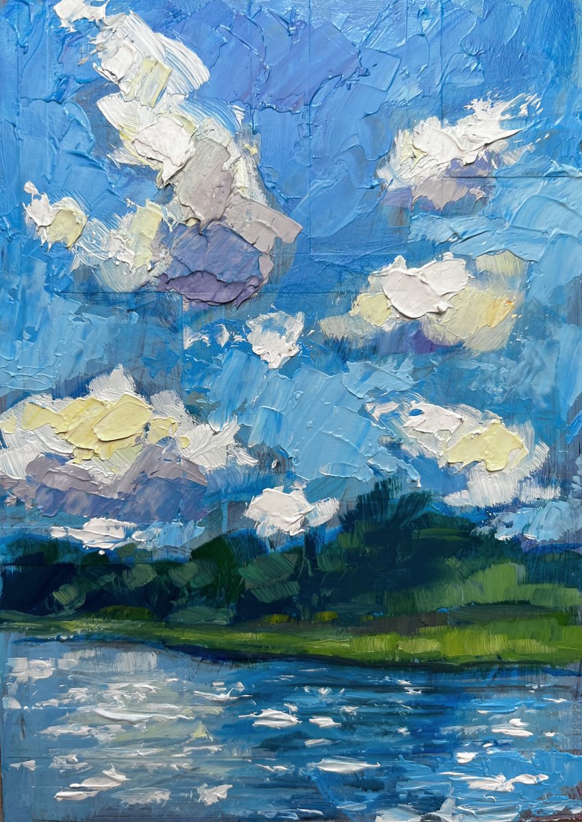 Impressionistic Landscape Painting By Jimmy Leslie, 5 X 7, Heavy Clouds Over Lake Ariel, Original Artwork