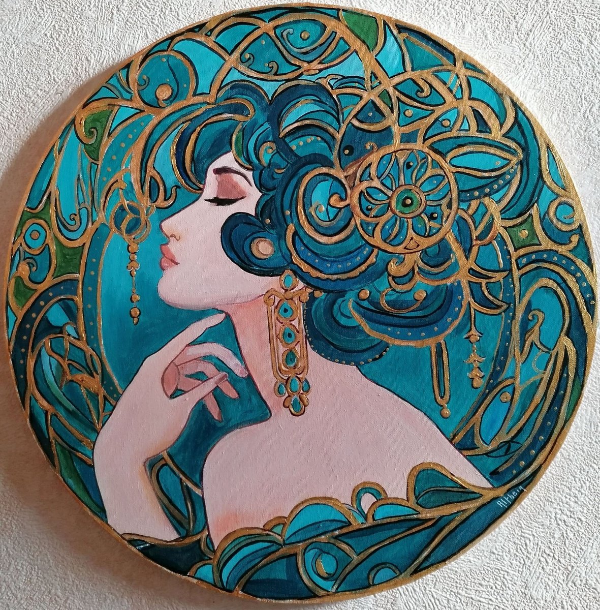 Impressionistic Portrait Acrylic Painting By Martine Vinsot, 20 X 20", Pensive, Original Artwork