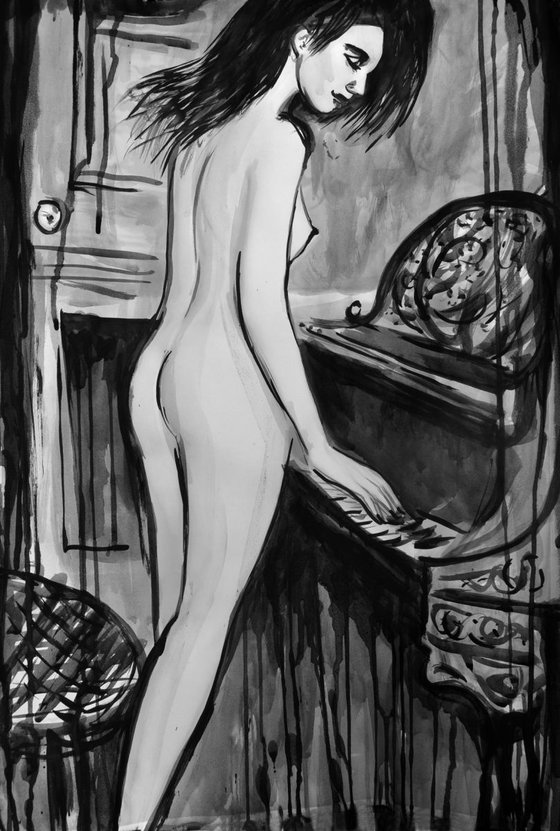 Nude Woman Playing Piano