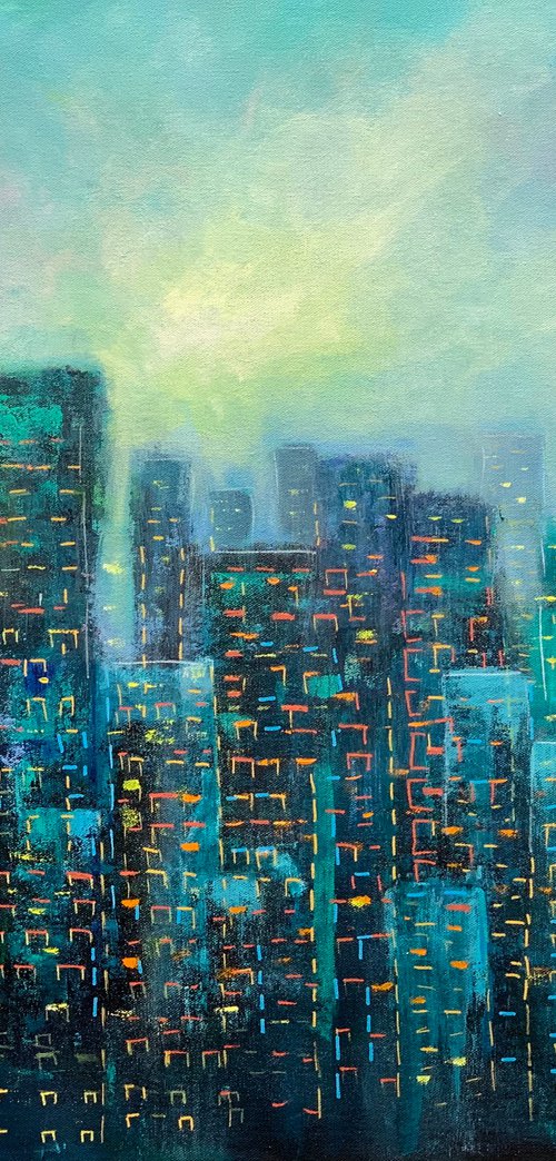 Urban Jungle - II ! Cityscape painting by Amita Dand