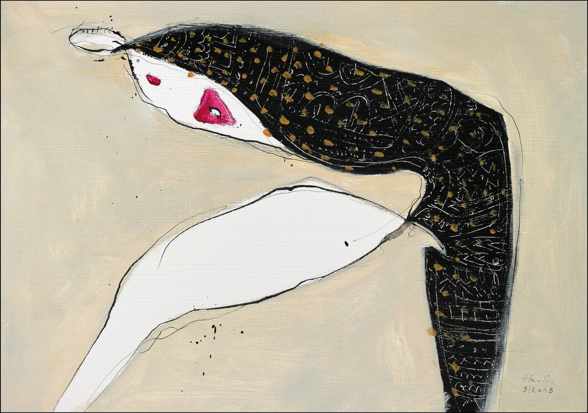 Portrait Acrylic Painting By Jiri Havlik, 20 X 14, A Poem Of Black, Original Artwork