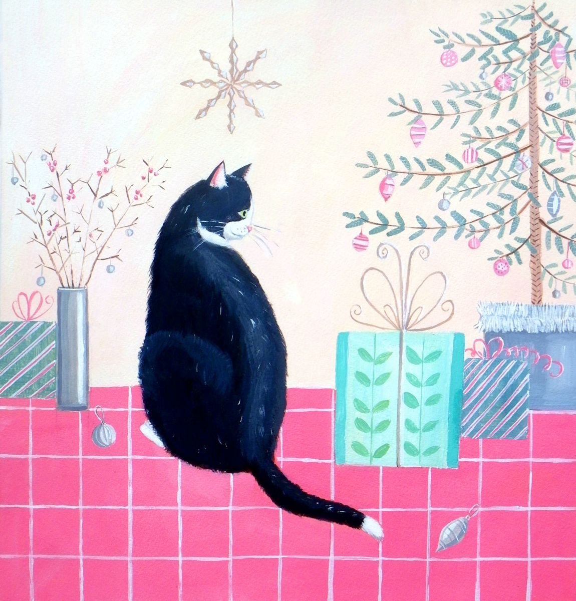 Cat with presents by Mary Stubberfield