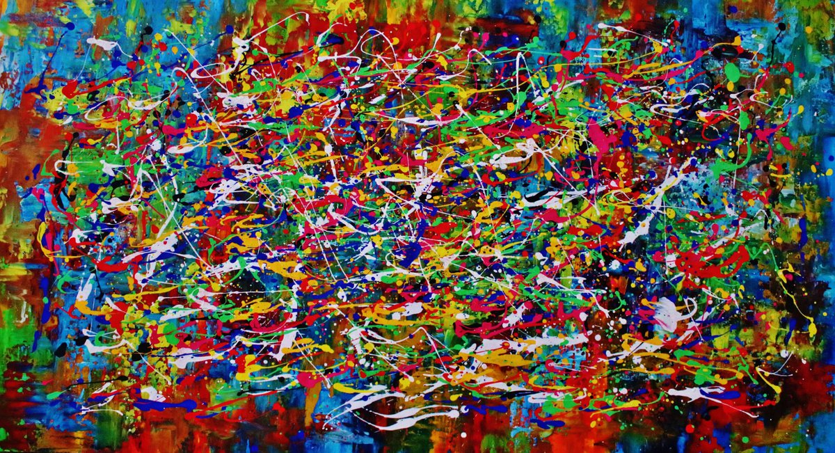 Abstract,red,yellow,blue green, christmas sale was 1200 USD now 845 USD. by Viorel Scoropan