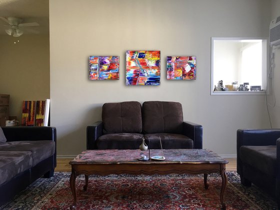 "Seeing All The Angles" - FREE USA SHIPPING - Original PMS Abstract Triptych Oil Paintings On Canvas - 64" x 24"