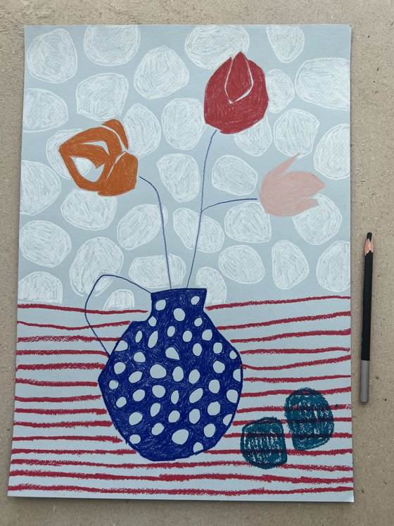 Polka Dot Vase with Flowers