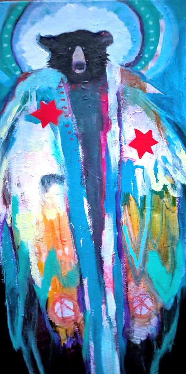 Abstract Animal Acrylic Painting By Kerri Mccabe, 12 X 24", Bear Spirit Will Dance., Original Artwork