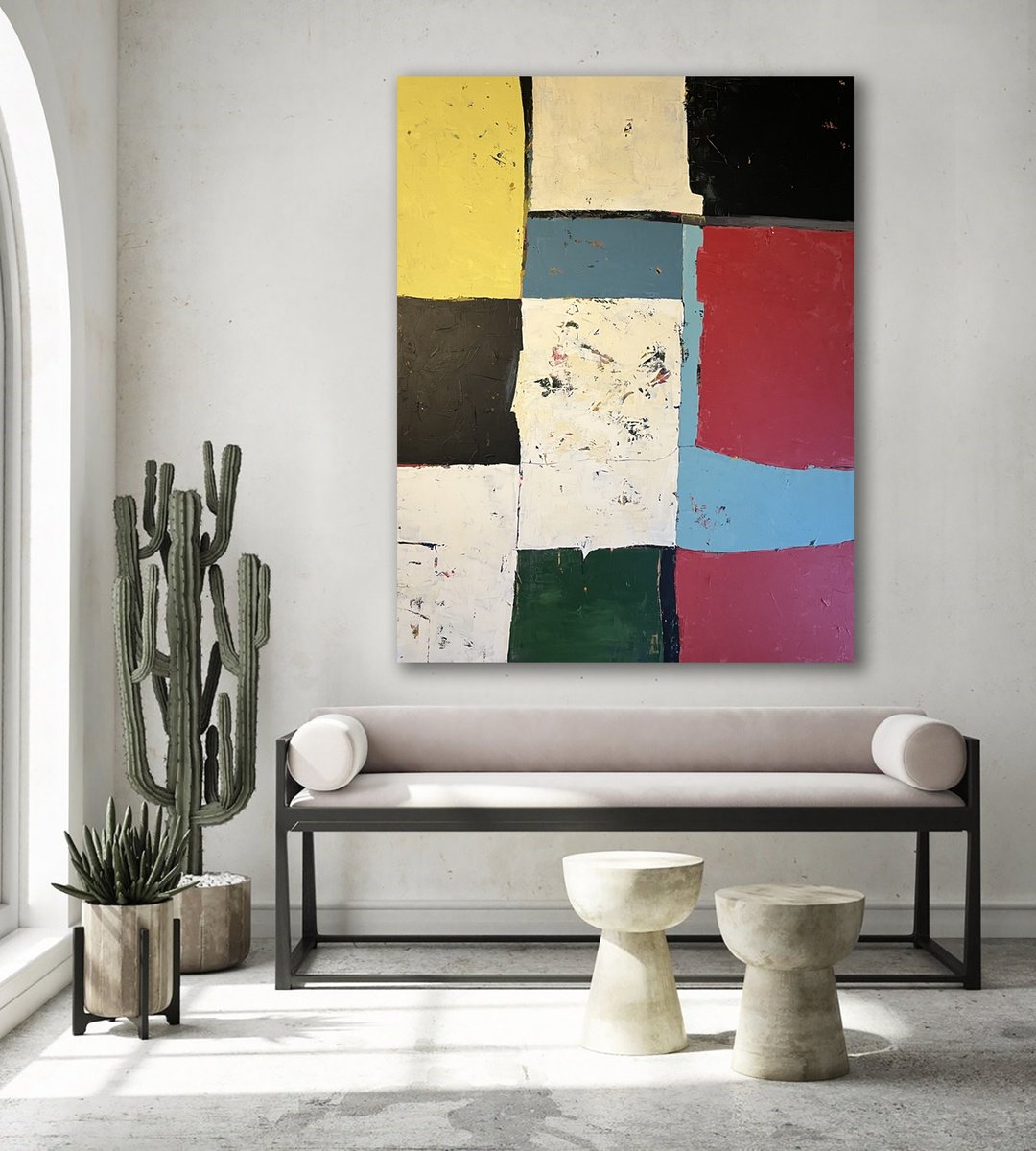 Geometric Abstract Acrylic Painting By Nick Molloy, 47 X 63", Abstract #102, Original Artwork