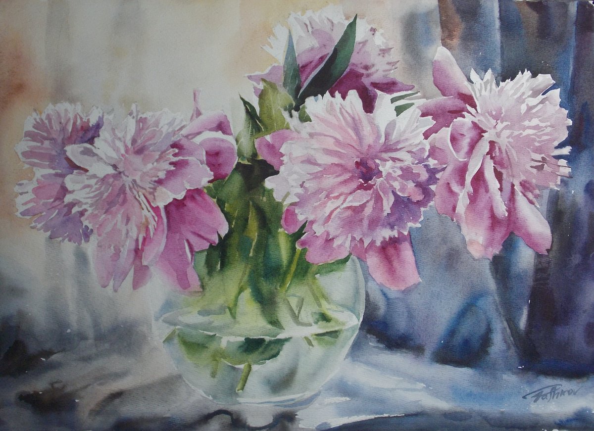 Impressionistic Watercolour , Bouquet Of Peonies By Yurii Pashkov, 21 X 15, Artwork For Sale On Artfinder