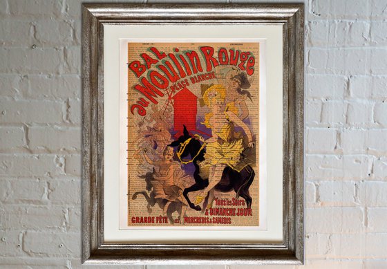 Bal au Moulin Rouge - Collage Art Print on Large Real English Dictionary Vintage Book Page