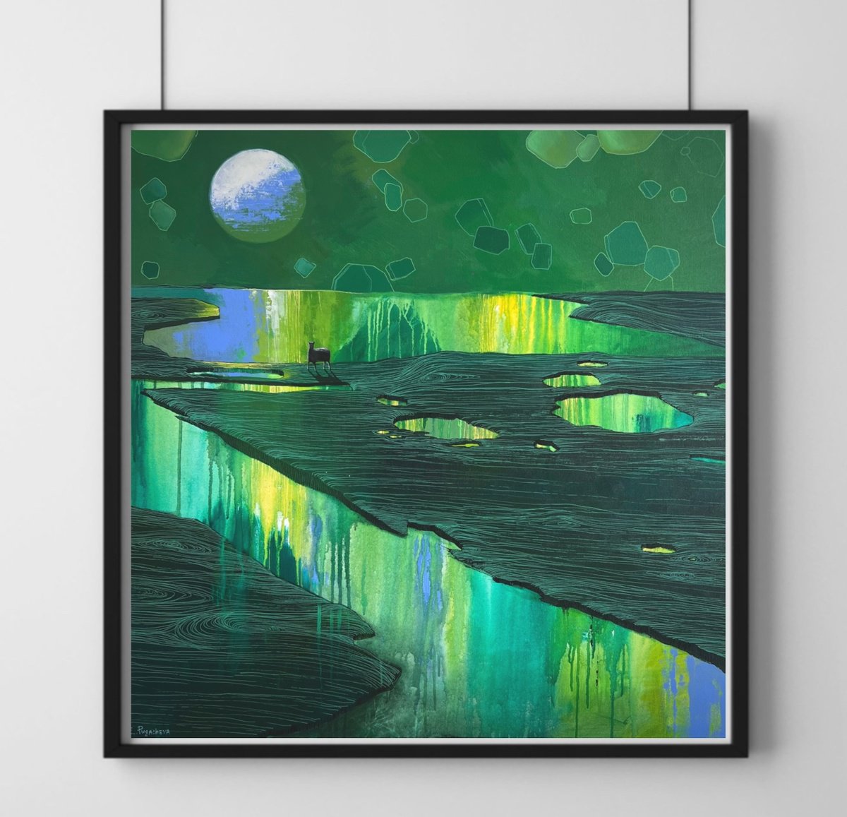 Abstract Landscape Acrylic Painting By Elizaveta Pugacheva, 35 X 35, A Green Planet, Original Artwork