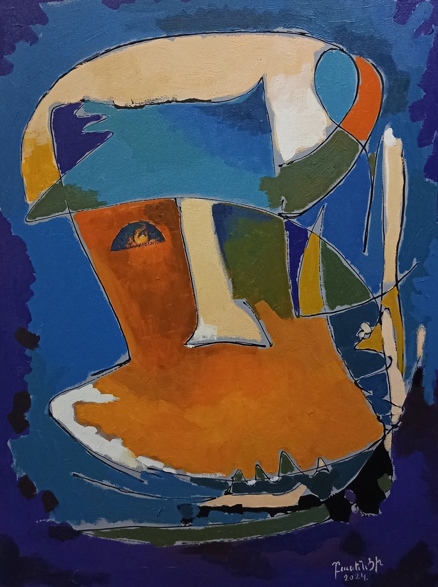 Abstract Oil Painting By Artyom Basenci, 24 X 31, Fragmented Look, Original Artwork