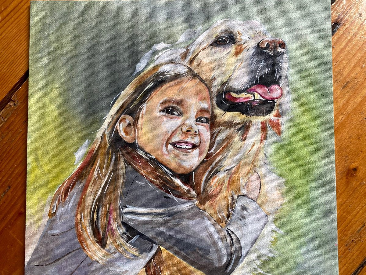 Girl with dog oil painting by Bethany Taylor