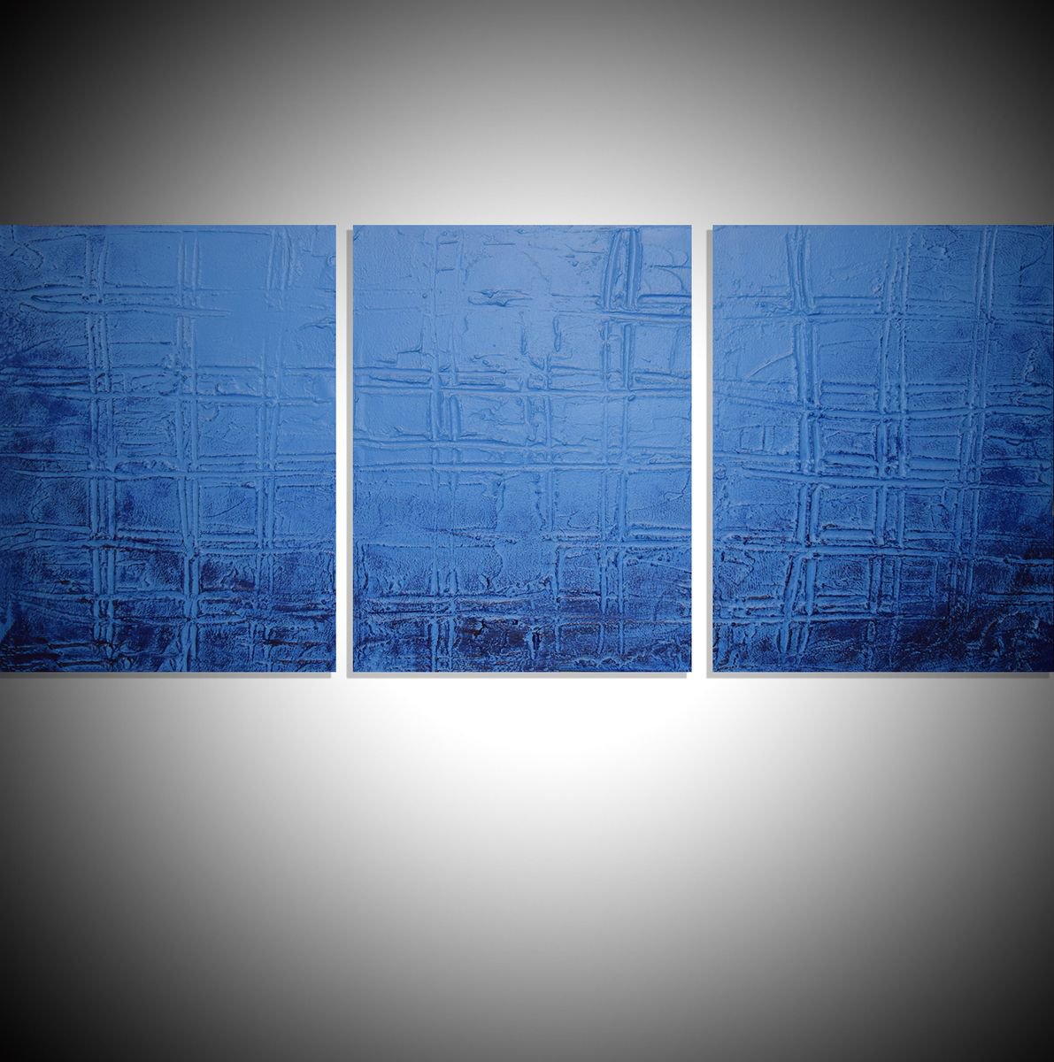 triptych 3 panel wall art impasto textured "Blue Artfinder