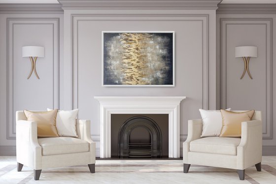 Dripping gold Large ( 80 x 60 cm/ 31 x 24") Mixed Media Gold Leaf Painting Abstract Modern Artwork for Studio Office Decor