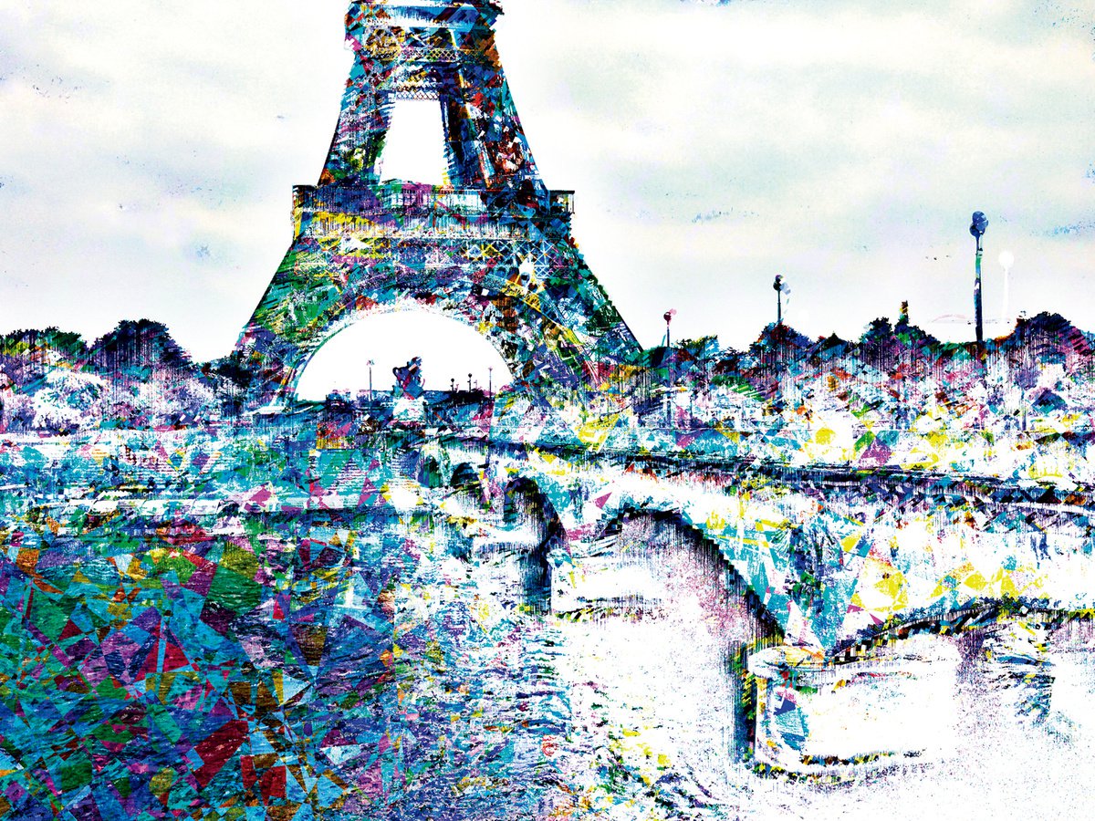 Expressive Cityscapes Print By Javier Diaz, 79 X 60, Bosquejos Parisinos, Eiffel Tower/Xl Large Original Artwork, Artfinder