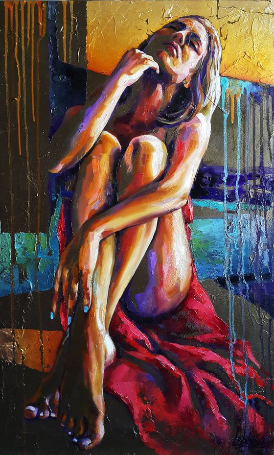 Nude woman, naked female figure, painting  " I see only you", free shipping