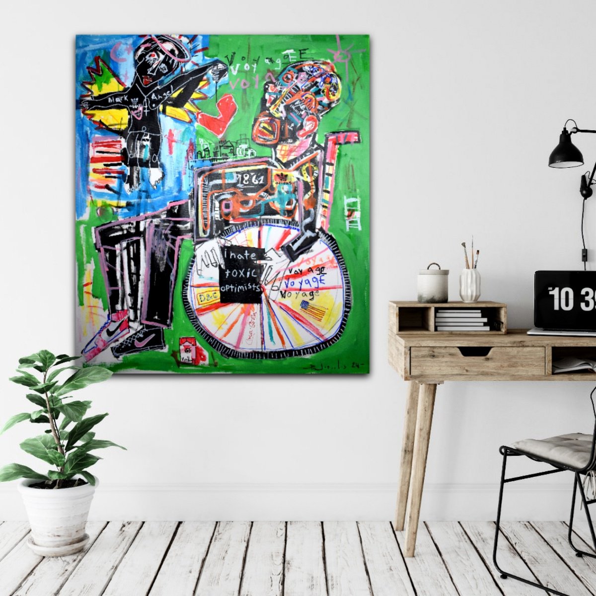 Abstract Portrait Acrylic Painting By Dimitris Pavlopoulos, 39 X 43, Black Angel, Original Artwork