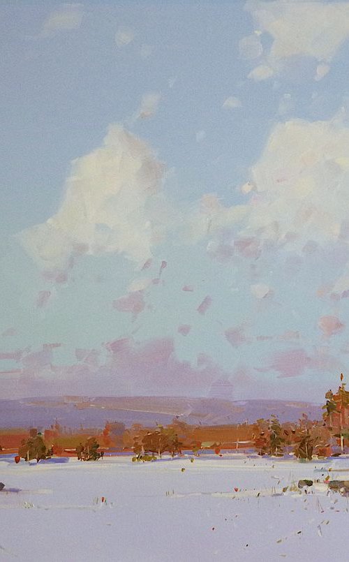 Winter in New Hampshire, oil painting, One of a kind, Signed, Handmade artwork by Vahe Yeremyan