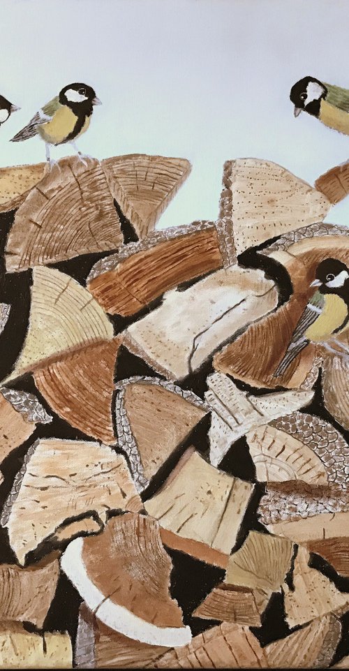 BIRDS OF A FEATHER, BLUE TITS by Leslie Dannenberg
