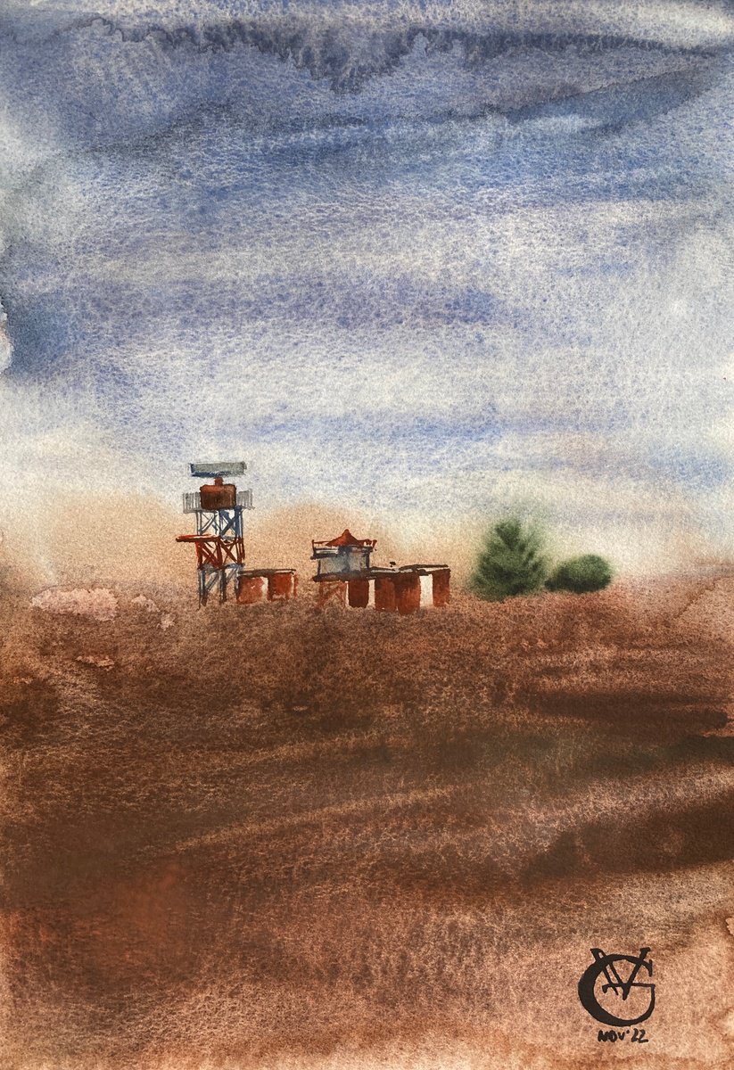 Impressionistic Landscape Watercolour By Valeria Golovenkina, 11 X 15", Steppe And Sky, Original Artwork