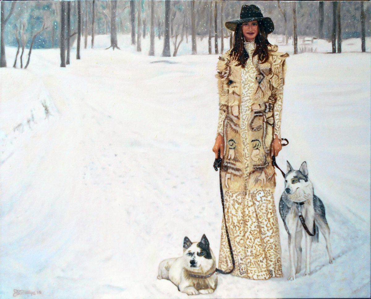 Woman and Dogs in Snow by Jeffrey Allen Phillips - My JP Art