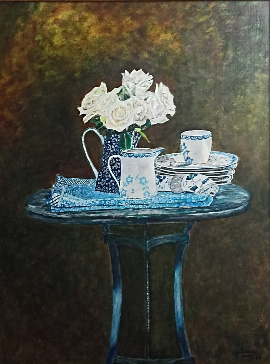 Impressionistic Botanical Oil Painting By Isabelle Lucas, 21 X 27, White Roses Still Life, Original Artwork