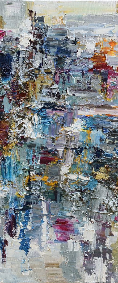 First snow - Abstract Painting - 70 x 70 cm - textured original oil painting by Anastasiia Valiulina