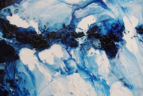 Navy Admiralty 200cm x 100cm Blue White Textured Abstract Art