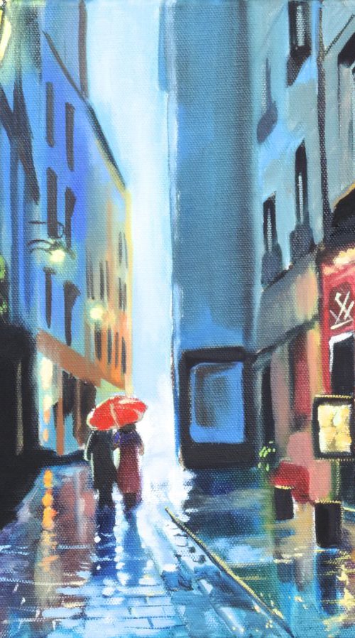 Red umbrella rainy day by Gordon Bruce