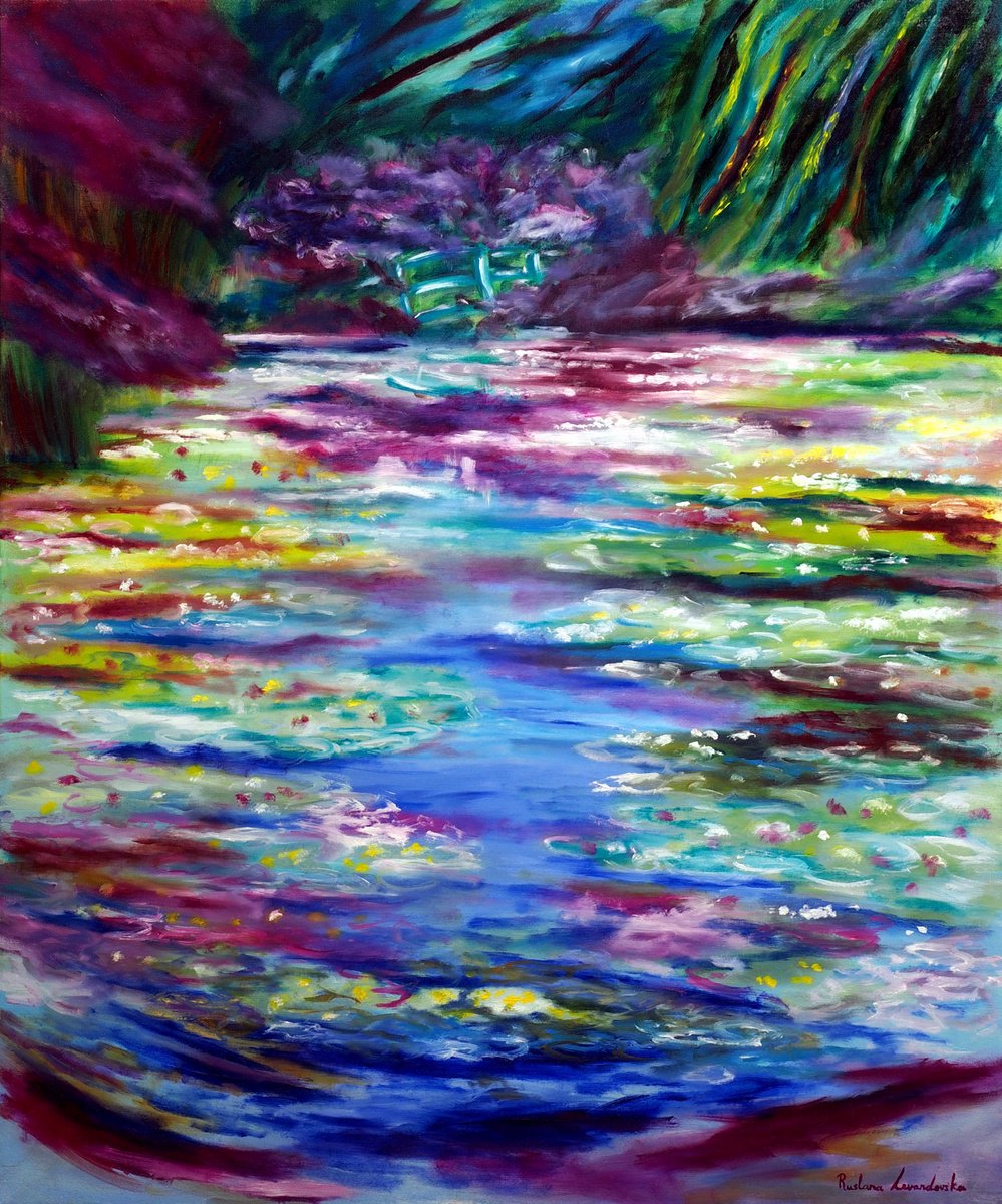 Impressionistic Landscape Oil Painting By Ruslana Levandovska, 30 X 36", Monet Japanese Garden, Original Artwork