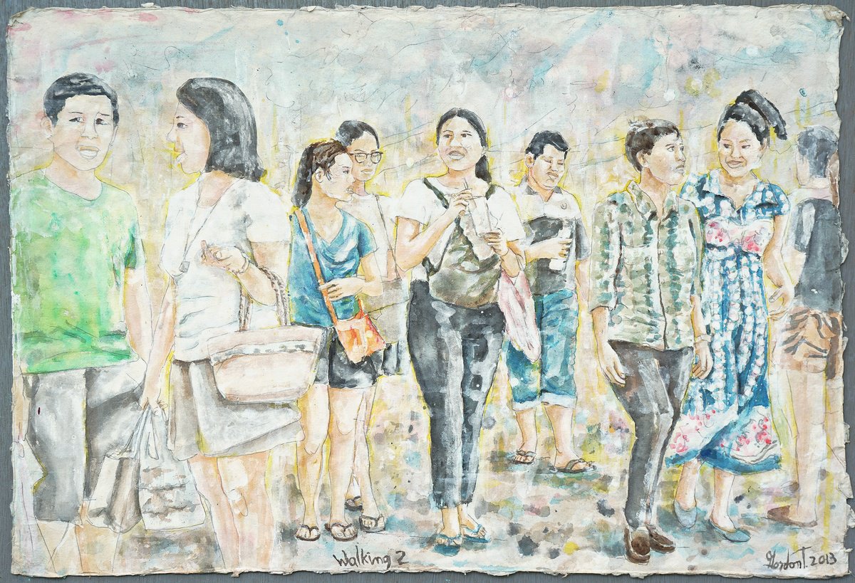 Expressive Portrait Painting By Gordon T., 31 X 21, Walking2, Original Artwork