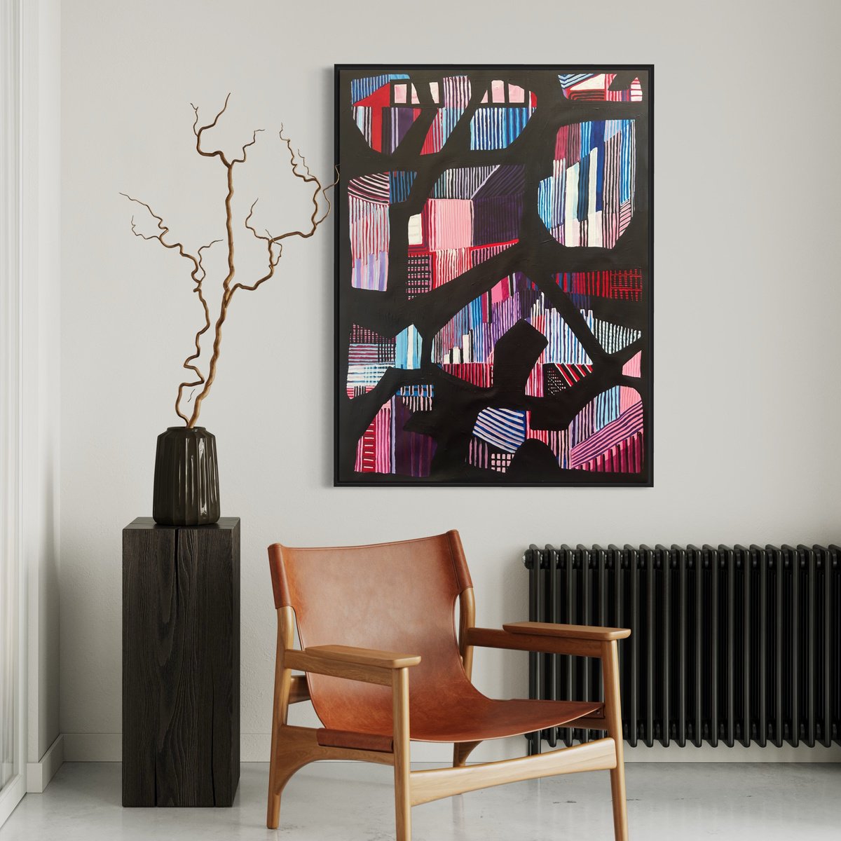 Geometric Abstract Acrylic Painting By Samantha Malone, 35 X 47", Broken Glass, Original Artwork