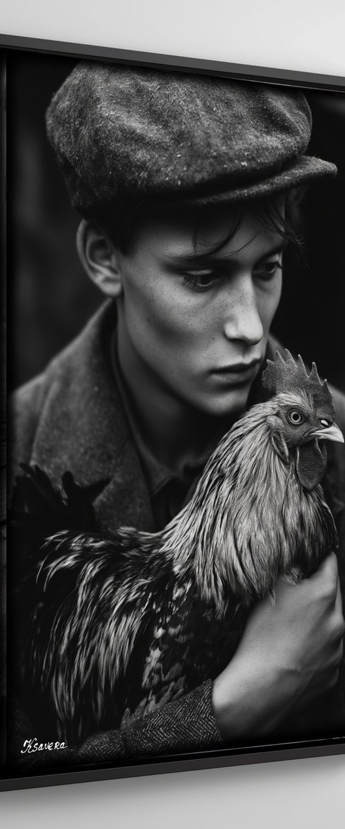 Boy and rooster B0805I by Ksavera