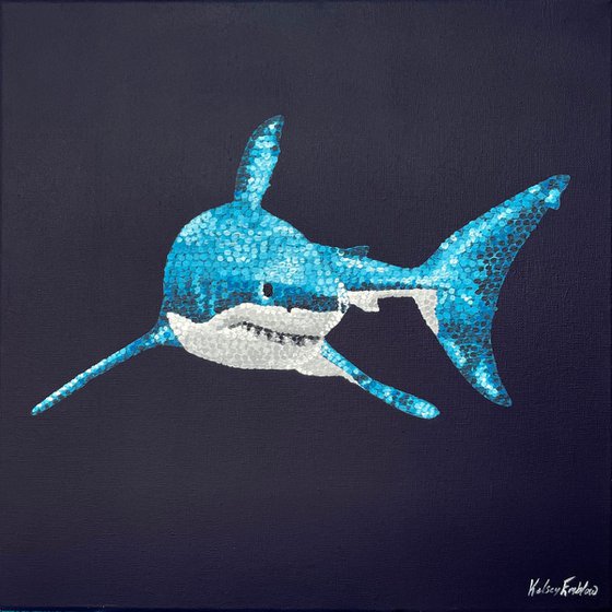 The Great White Shark - pointillism painting