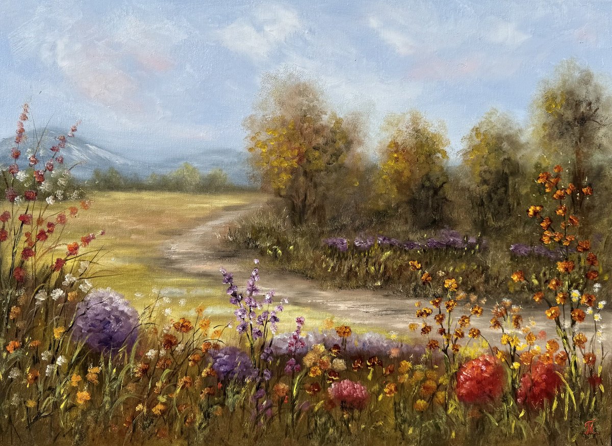 Impressionistic Botanical Oil Painting By Tanja Frost, 29 X 21", The Serene Bloom, Original Artwork