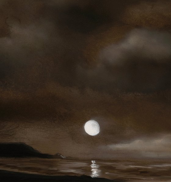 Moonrise Over Black Sand Beach, Iceland