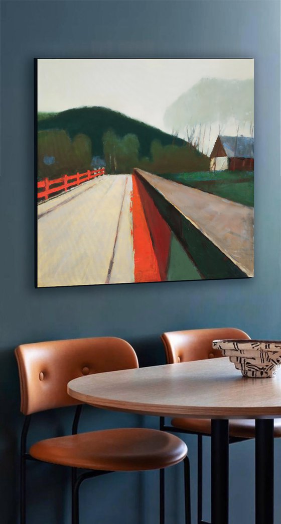 Red Bridge 30x30 inch 76x76 cm by Bo Kravchenko