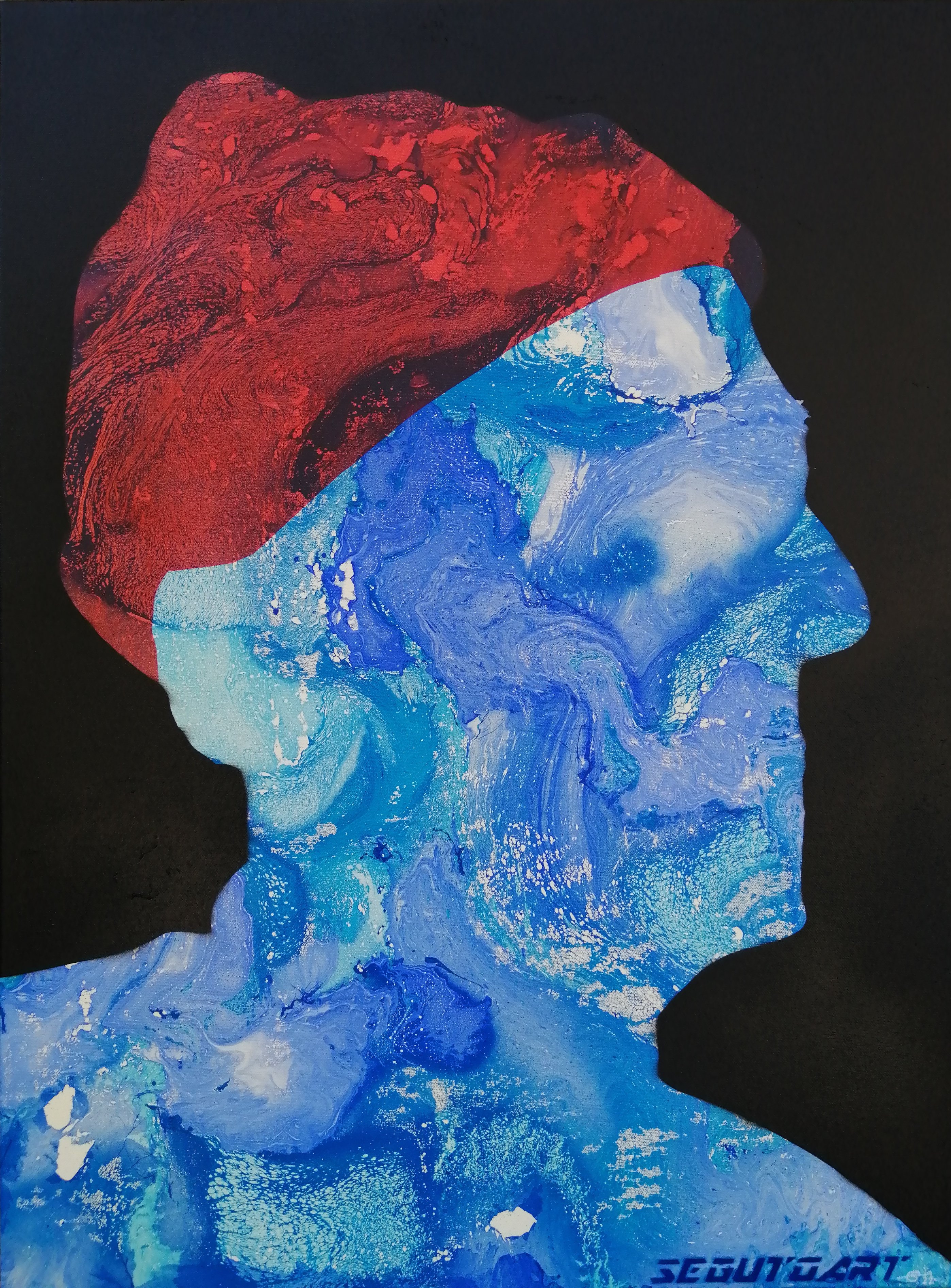 Surrealistic Portrait Painting By Segutoart, 24 X 31", Jacques Cousteau, Original Artwork