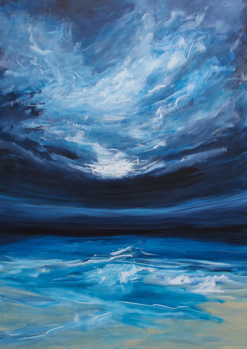 Landscape Acrylic Painting By Sophia Kuhn, 39 X 55", Chasing The Blue, Original Artwork